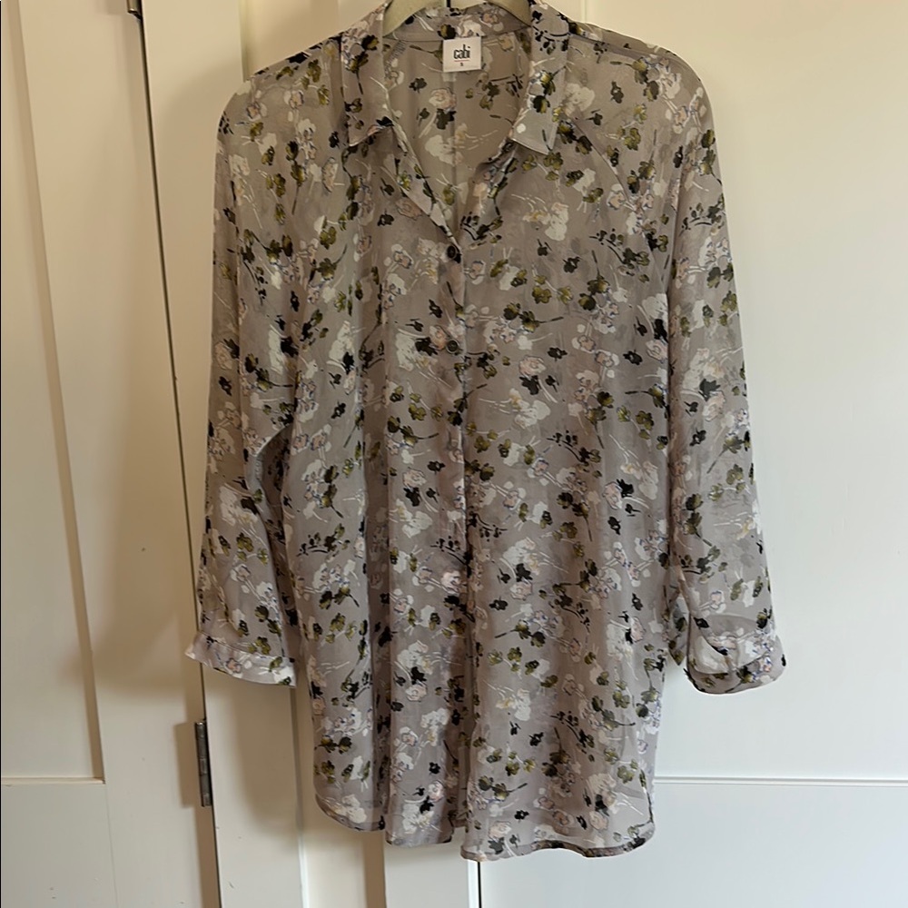 CAbi Floral Button Down Shirt - Green, Black, White